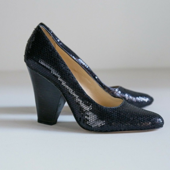 Luiza Barcelos Sequin Black Wedge Heels - Picture 4 of 8